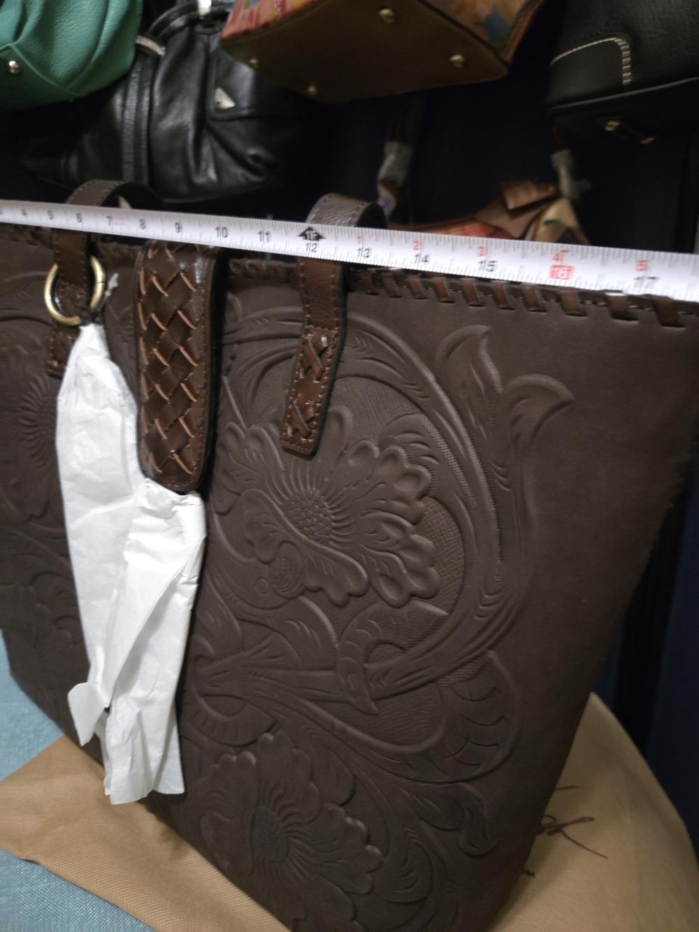 Patricia Nash Lge Rich Brown Floral Embossed Tote with Braided Accent. Rare. NWT - Picture 13 of 17